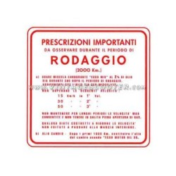 Étiquette de rodage adhésive 2% Vespa VNA / VNB / VBA / VBB