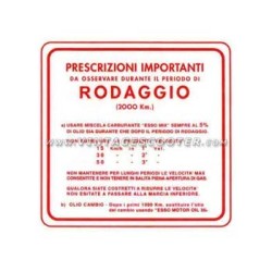 Étiquette de rodage adhésive 5% Vespa 3 vitesses années 50
