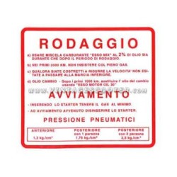 Étiquette de rodage adhésive 2% Vespa 180Rally/200 Rally