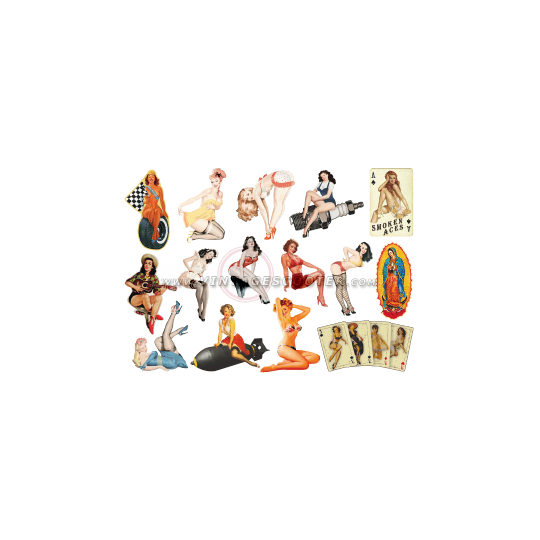 Planche de 15 mini stickers Pin-Ups